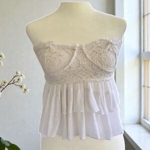 Free People White Lace Strapless Top